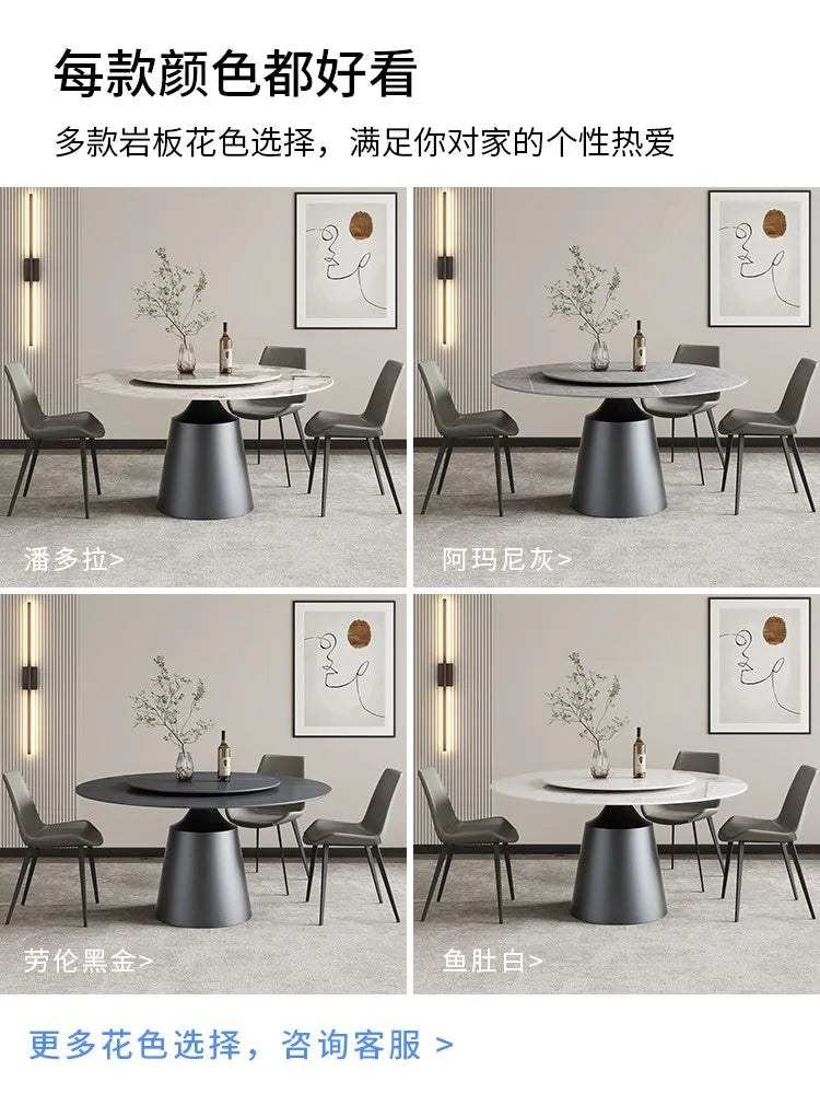 Light luxury slate dining table and chair combination, modern simple home small apartment round dining table with turntable