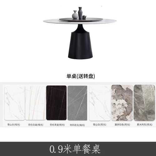 Light luxury slate dining table and chair combination, modern simple home small apartment round dining table with turntable