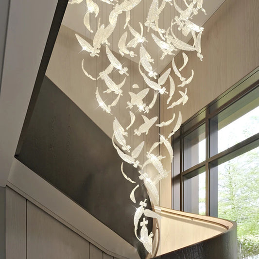 Light luxury villa staircase chandelier duplex building living room exhibition hall hotel sales department glass chandelier