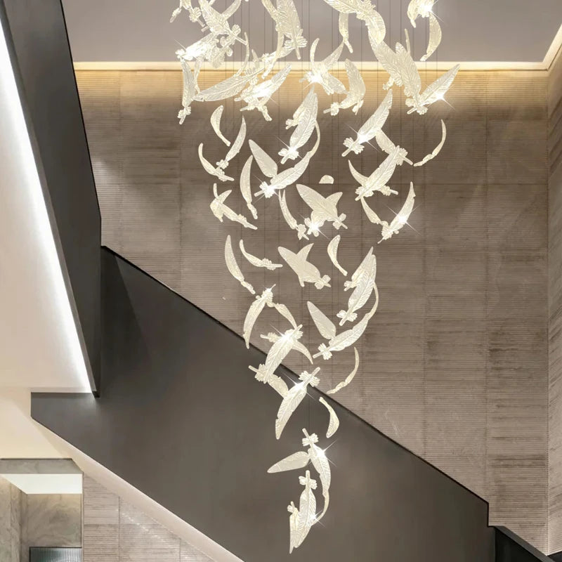 Light luxury villa staircase chandelier duplex building living room exhibition hall hotel sales department glass chandelier