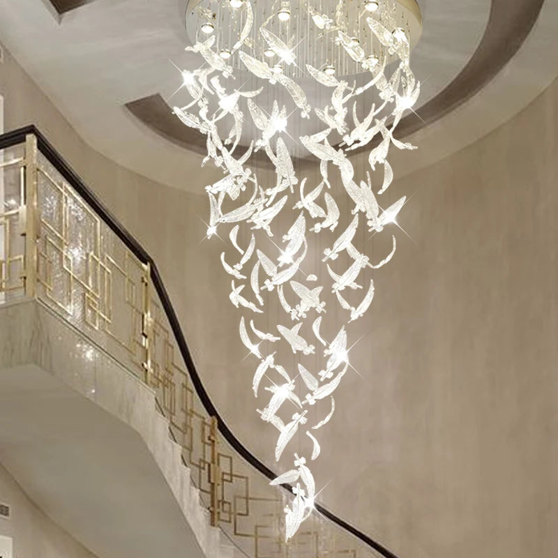 Light luxury villa staircase chandelier duplex building living room exhibition hall hotel sales department glass chandelier