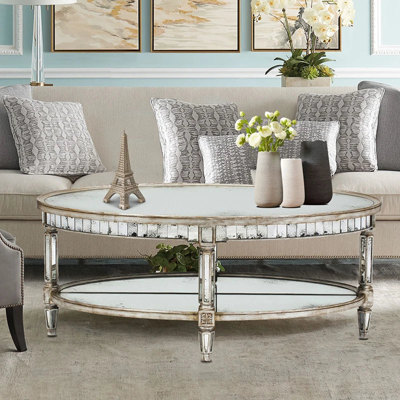 Living room coffee table Neoclassical sofa side table Small unit tea table Mirror glass oval coffee table