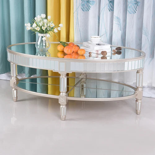 Living room coffee table Neoclassical sofa side table Small unit tea table Mirror glass oval coffee table