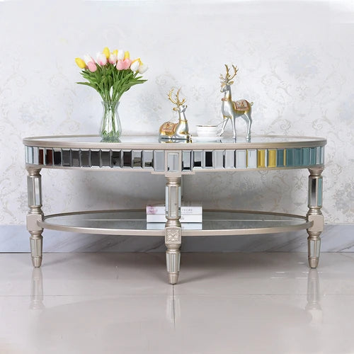 Living room coffee table Neoclassical sofa side table Small unit tea table Mirror glass oval coffee table
