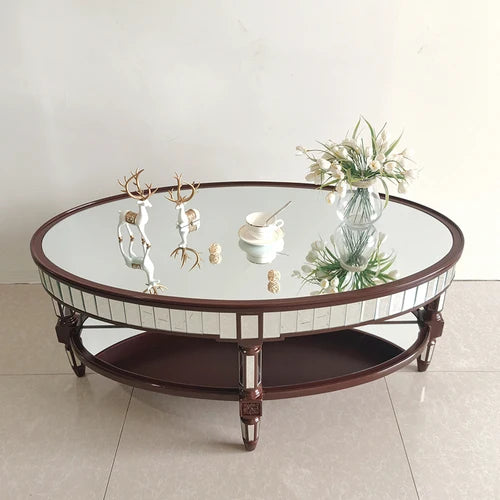 Living room coffee table Neoclassical sofa side table Small unit tea table Mirror glass oval coffee table