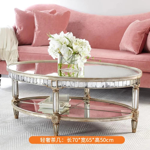 Living room coffee table Neoclassical sofa side table Small unit tea table Mirror glass oval coffee table