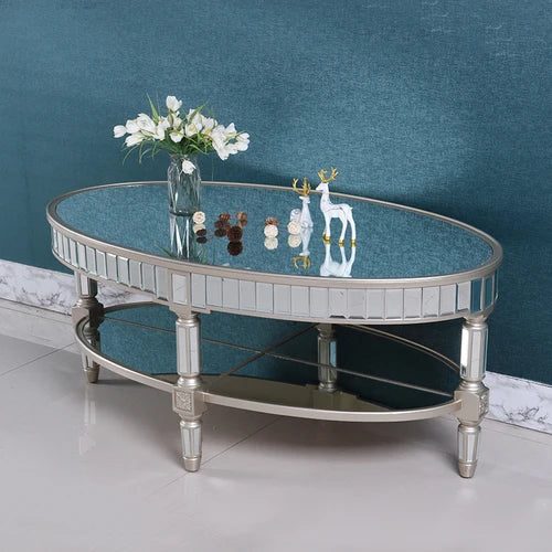 Living room coffee table Neoclassical sofa side table Small unit tea table Mirror glass oval coffee table