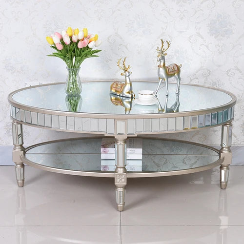 Living room coffee table Neoclassical sofa side table Small unit tea table Mirror glass oval coffee table