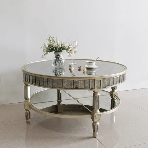 Living room coffee table Neoclassical sofa side table Small unit tea table Mirror glass oval coffee table
