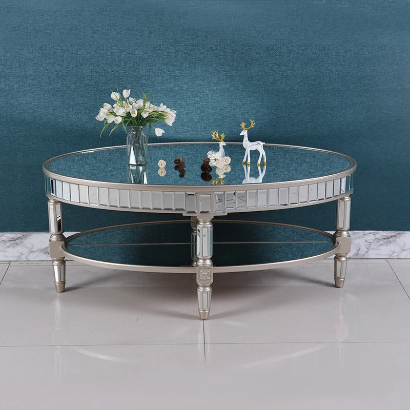 Living room coffee table Neoclassical sofa side table Small unit tea table Mirror glass oval coffee table