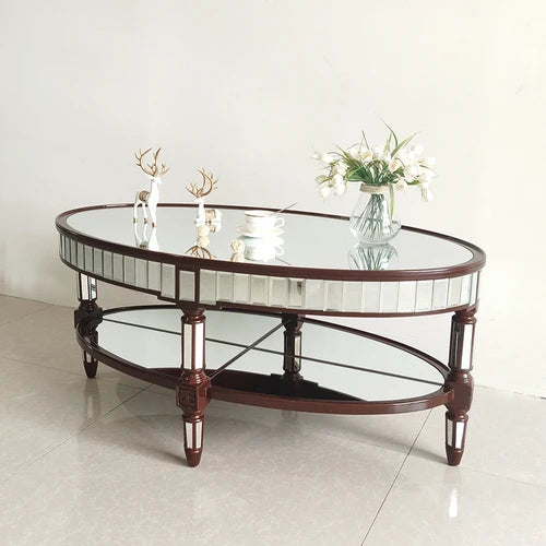 Living room coffee table Neoclassical sofa side table Small unit tea table Mirror glass oval coffee table