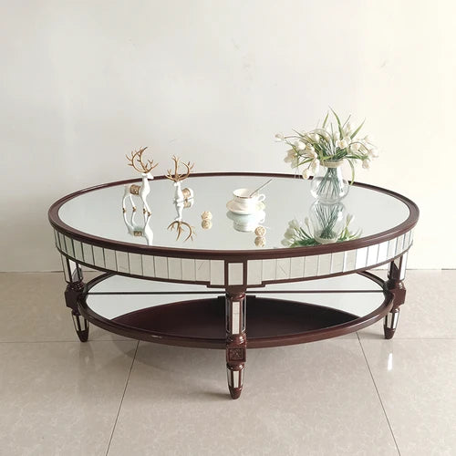 Living room coffee table Neoclassical sofa side table Small unit tea table Mirror glass oval coffee table