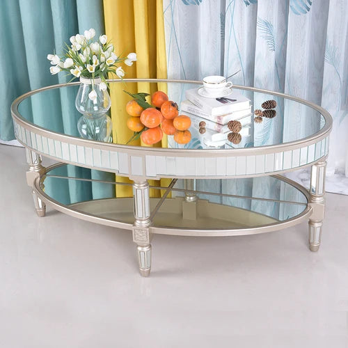 Living room coffee table Neoclassical sofa side table Small unit tea table Mirror glass oval coffee table
