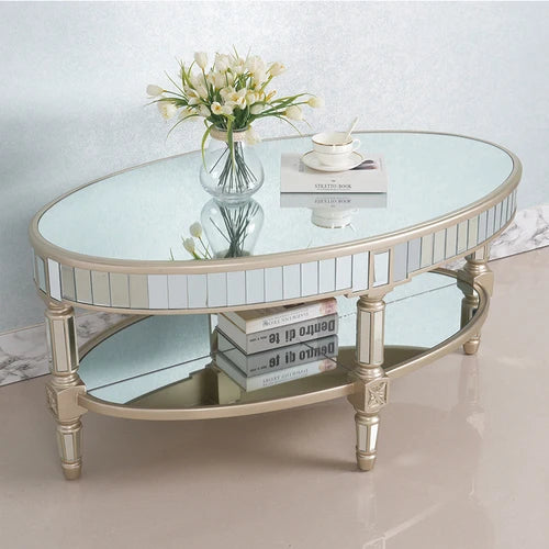 Living room coffee table Neoclassical sofa side table Small unit tea table Mirror glass oval coffee table