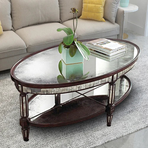 Living room coffee table Neoclassical sofa side table Small unit tea table Mirror glass oval coffee table