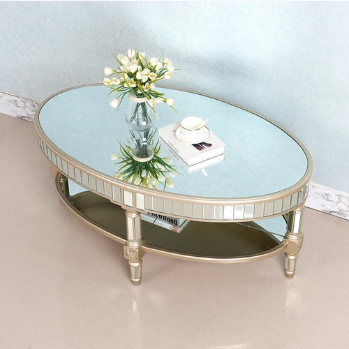 Living room coffee table Neoclassical sofa side table Small unit tea table Mirror glass oval coffee table