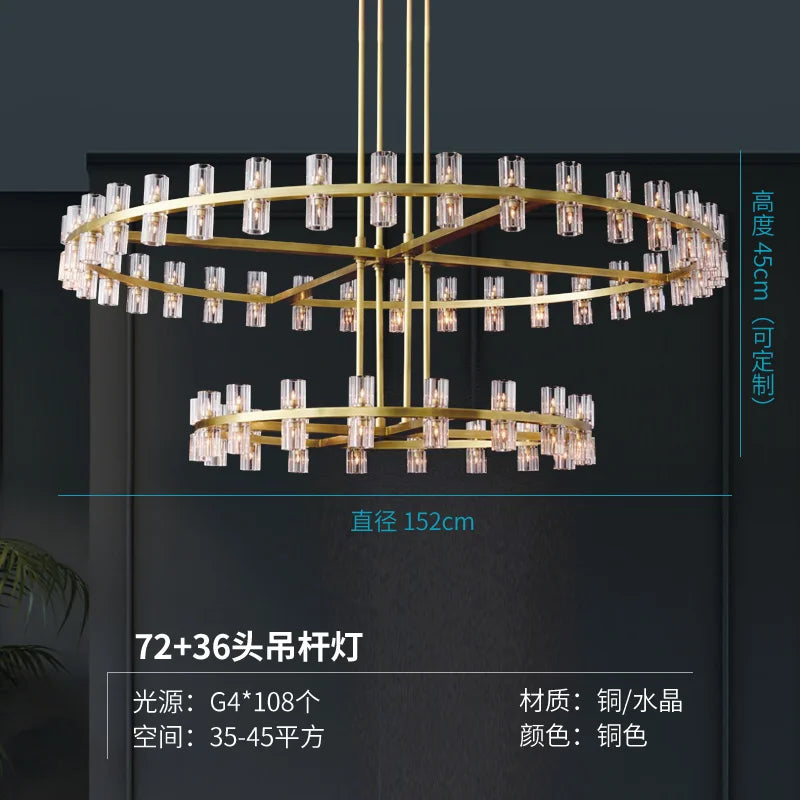 Living room crystal chandelier post-modern simple high-end atmosphere villa restaurant American copper lamp luxury bedroom study