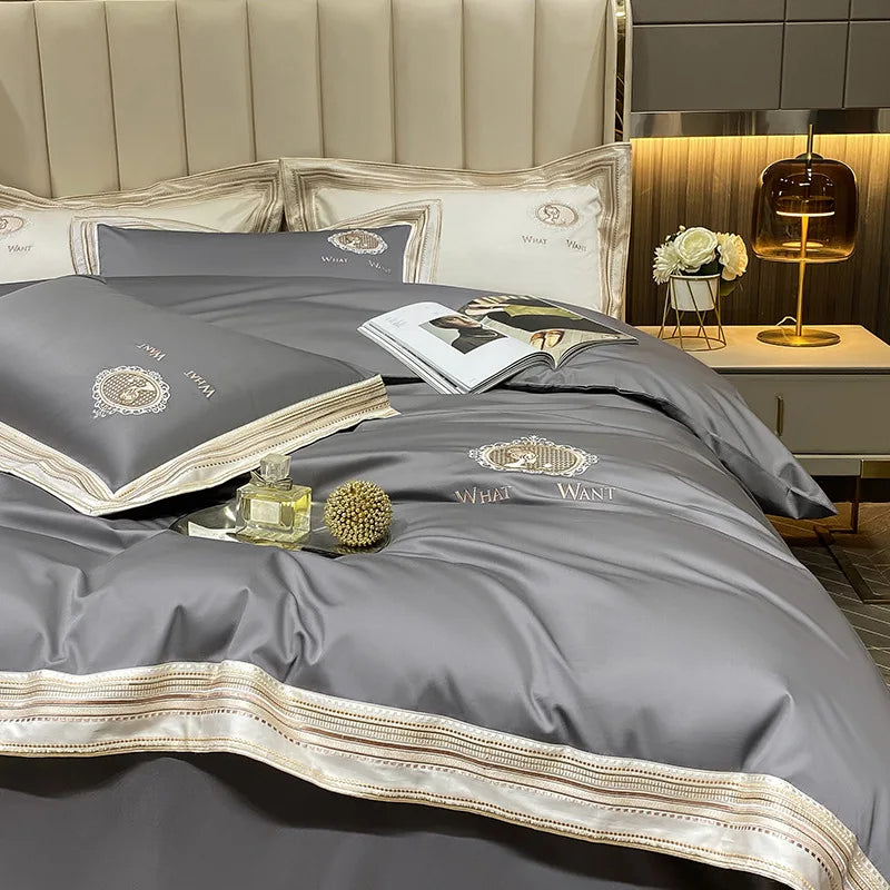 Long-staple Cotton Four-piece Set of Light Luxury 140 Cotton Pure Cotton Bed Sheet Quilt Cover Hotel Bedding Supplies