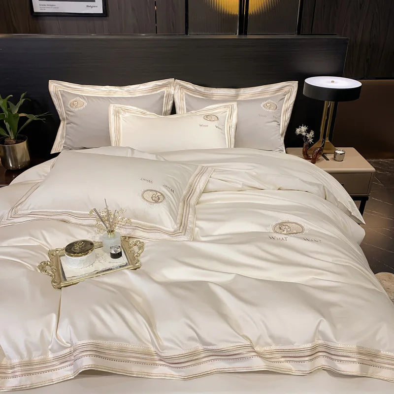 Long-staple Cotton Four-piece Set of Light Luxury 140 Cotton Pure Cotton Bed Sheet Quilt Cover Hotel Bedding Supplies