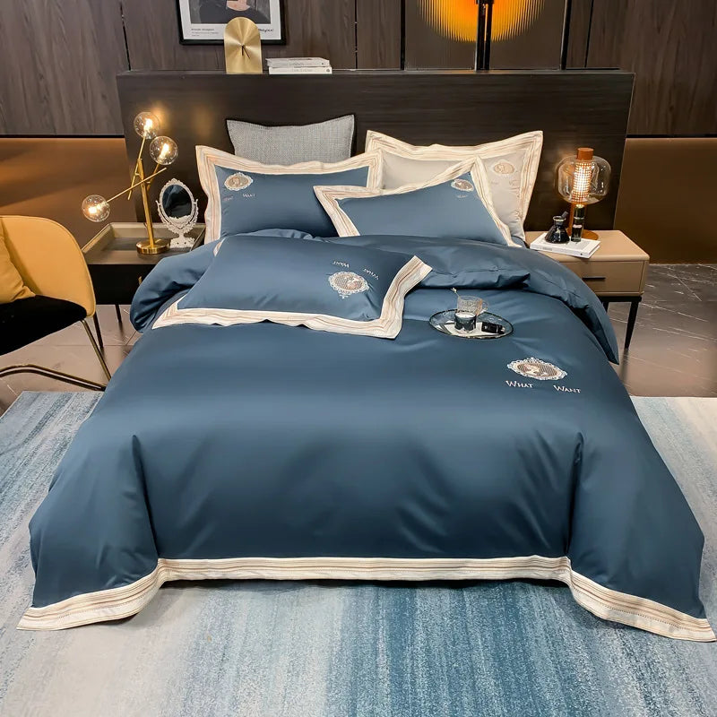 Long-staple Cotton Four-piece Set of Light Luxury 140 Cotton Pure Cotton Bed Sheet Quilt Cover Hotel Bedding Supplies