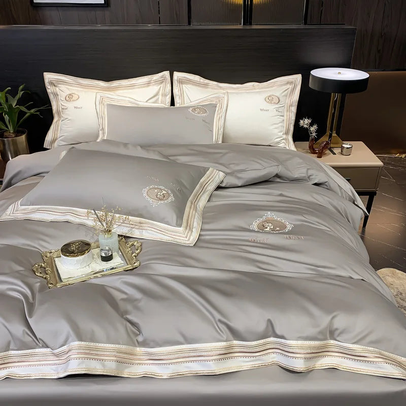 Long-staple Cotton Four-piece Set of Light Luxury 140 Cotton Pure Cotton Bed Sheet Quilt Cover Hotel Bedding Supplies