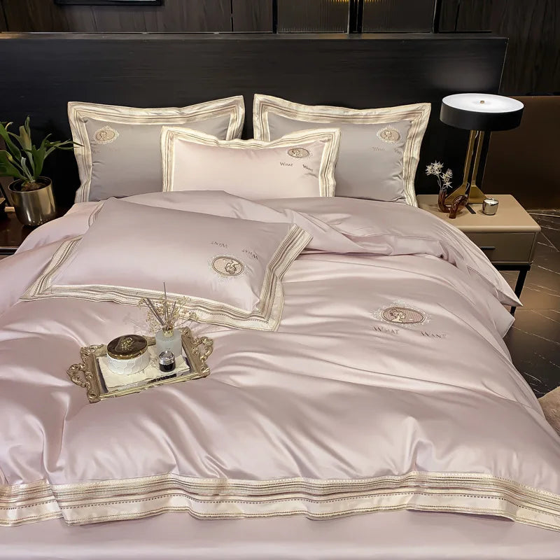 Long-staple Cotton Four-piece Set of Light Luxury 140 Cotton Pure Cotton Bed Sheet Quilt Cover Hotel Bedding Supplies