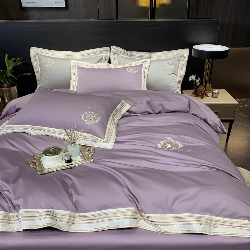 Long-staple Cotton Four-piece Set of Light Luxury 140 Cotton Pure Cotton Bed Sheet Quilt Cover Hotel Bedding Supplies