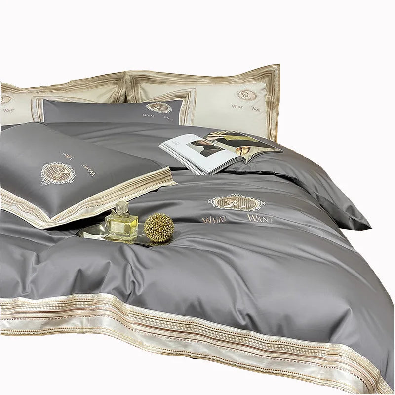 Long-staple Cotton Four-piece Set of Light Luxury 140 Cotton Pure Cotton Bed Sheet Quilt Cover Hotel Bedding Supplies