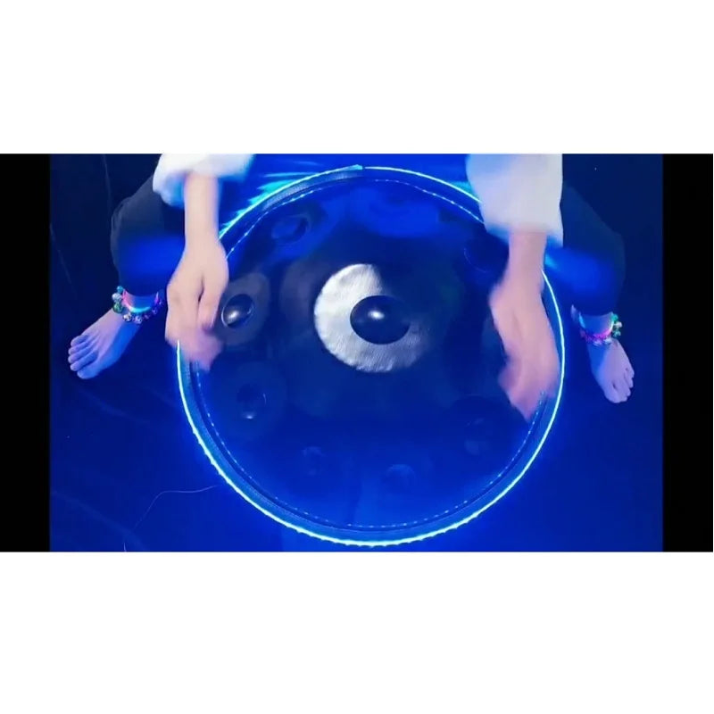 MMOOKA Luminous Handpan Drum Luminescent UFO Handpan Drums 9 Or10 Notes Nitrided Steel Percussion Musical Instrument 22 Inch Bluetooth