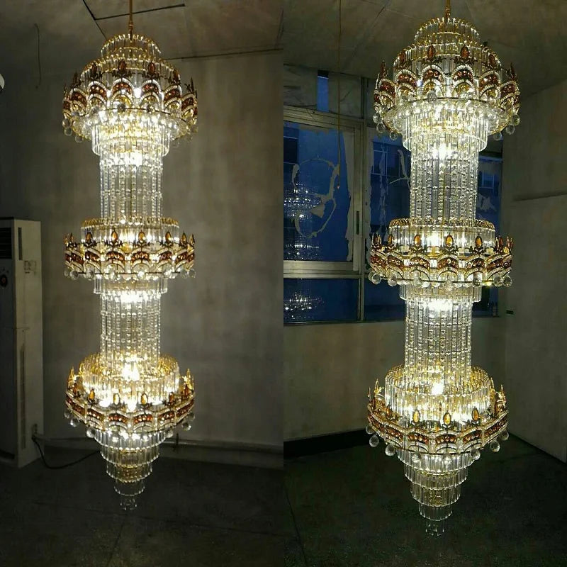 Lustre Stair Chandelier K9 Gold Crystal Chandelier Modern Led Chandeliers Lighting Hotel Villa Lobby Mall Aisle Engineering