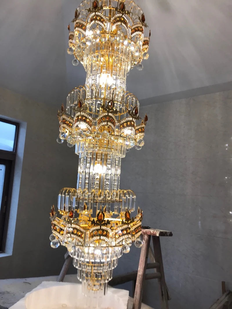 Lustre Stair Chandelier K9 Gold Crystal Chandelier Modern Led Chandeliers Lighting Hotel Villa Lobby Mall Aisle Engineering