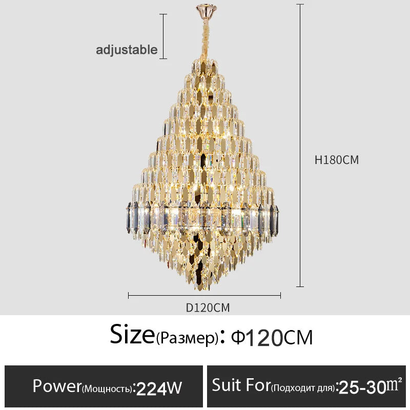 Luxury Crystal Chandelier Villa Duplex Staircase Living Room Ceiling  Pendant Lights  Modern Home Decoration New Led Gloss Lamps