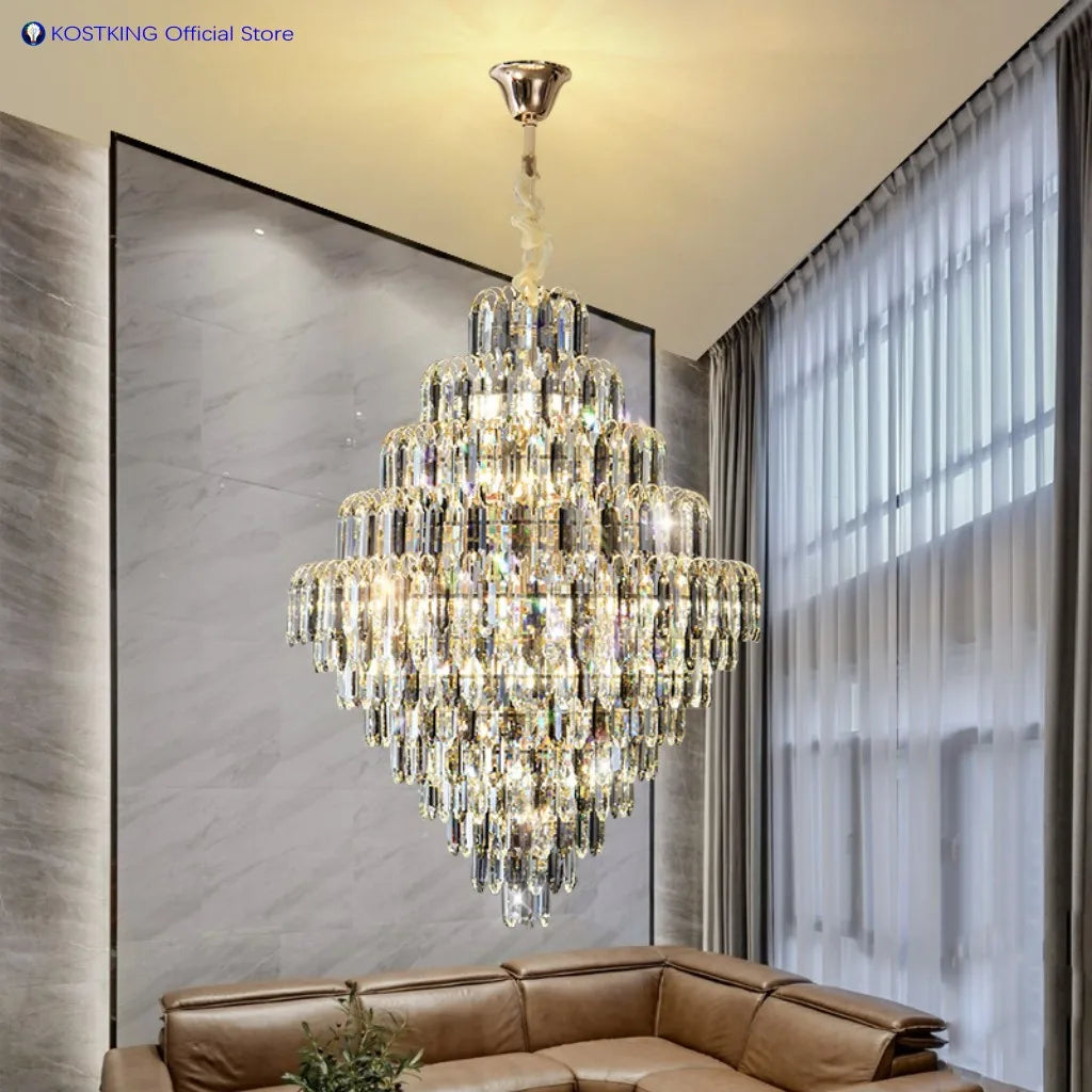 Luxury Golden Villa Main Hall K9 Crystal Chandelier For Hotel Living Room Bedroom Stairs Lamps Restaurant Lustre Pendant Light