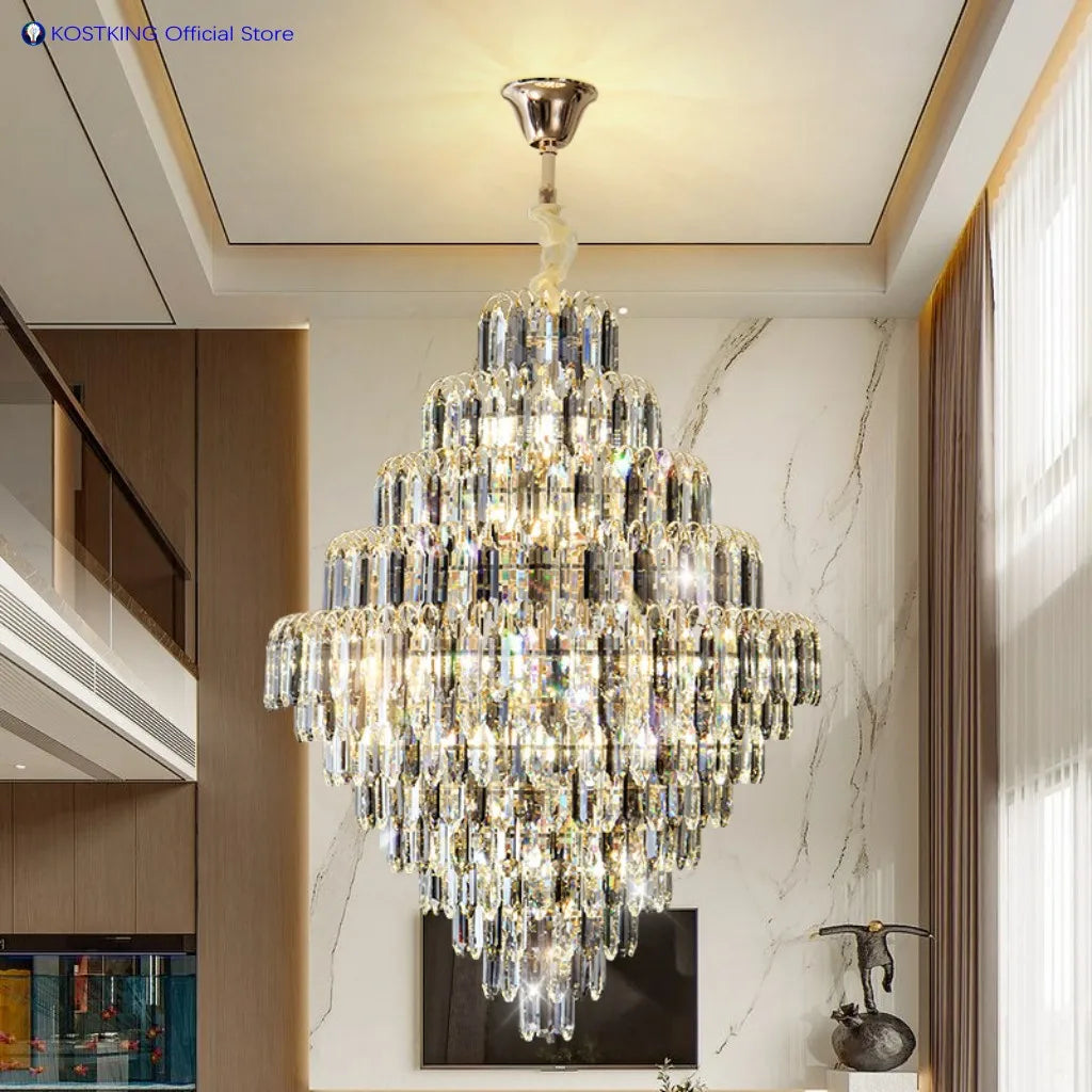 Luxury Golden Villa Main Hall K9 Crystal Chandelier For Hotel Living Room Bedroom Stairs Lamps Restaurant Lustre Pendant Light