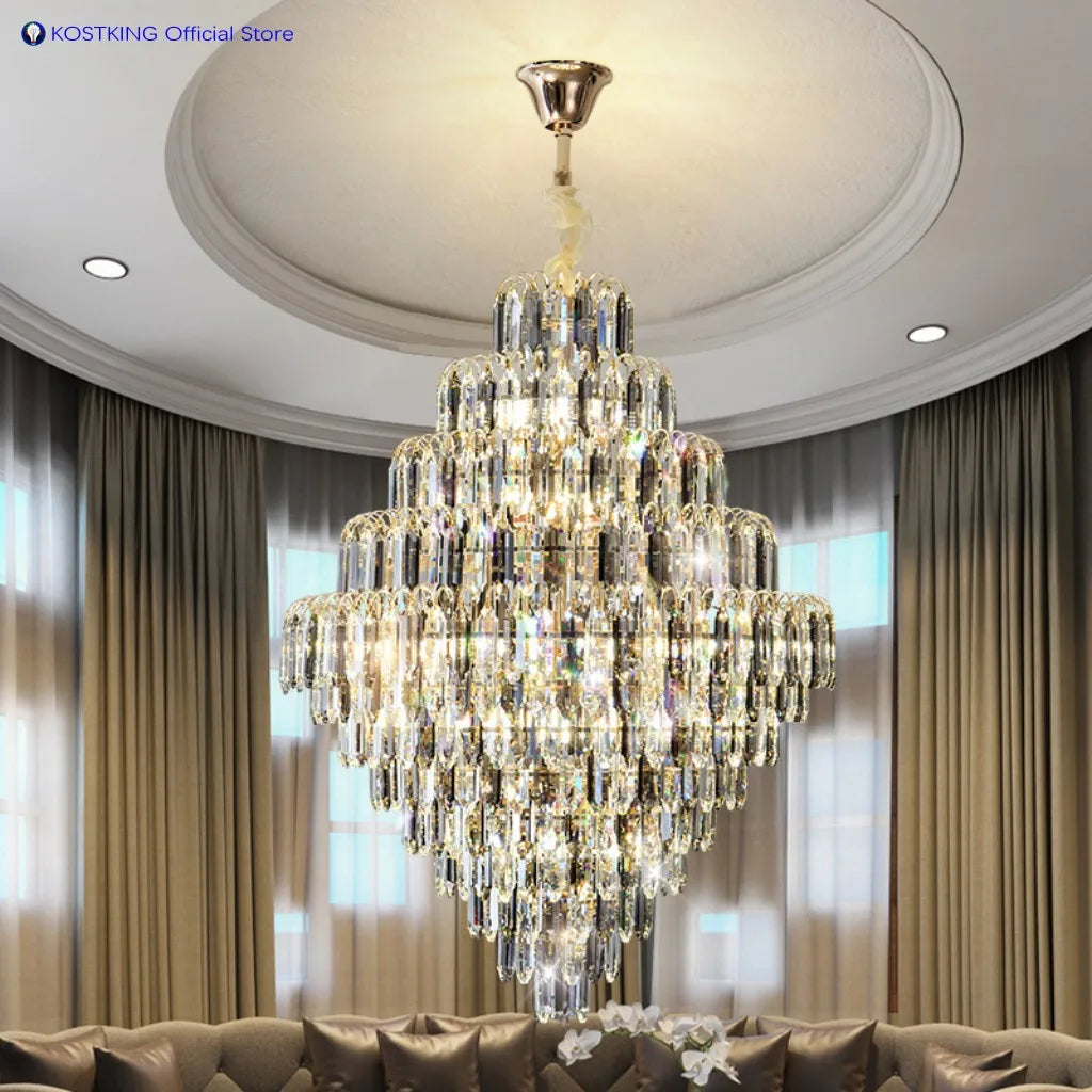 Luxury Golden Villa Main Hall K9 Crystal Chandelier For Hotel Living Room Bedroom Stairs Lamps Restaurant Lustre Pendant Light