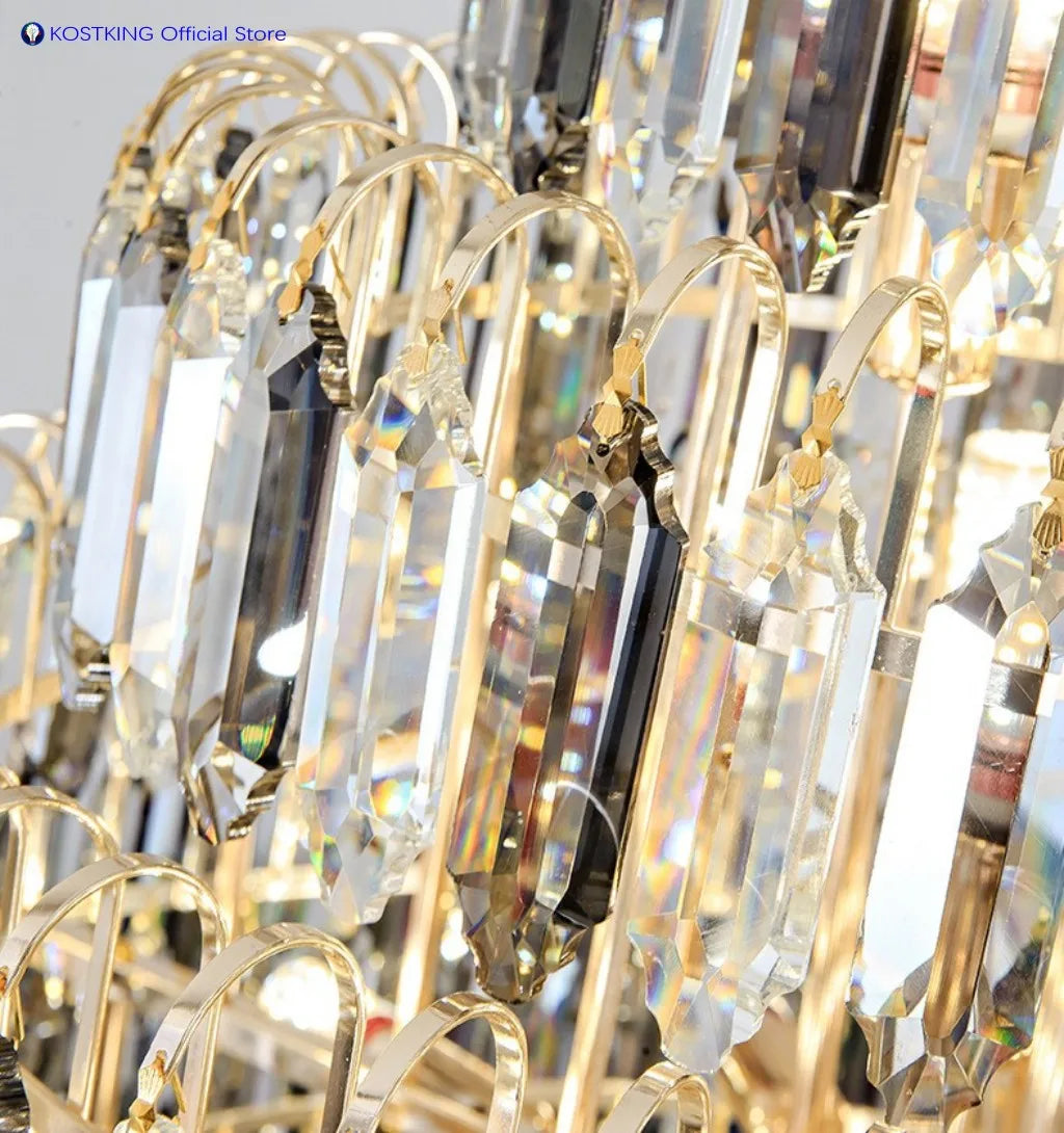 Luxury Golden Villa Main Hall K9 Crystal Chandelier For Hotel Living Room Bedroom Stairs Lamps Restaurant Lustre Pendant Light