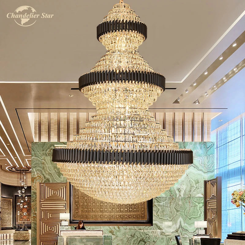 Luxury LED Chandeliers Lighting Modern Crystal Metal Black Lamps Lustre Home Decoration Living Room Staircase Hotel Villa Lights