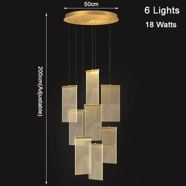 Luxury Modern Led Chandelier For Staircase New Creative Design Hallway Villa Gold Hanging Lighting Long Acrylic Indoor Home Lamp