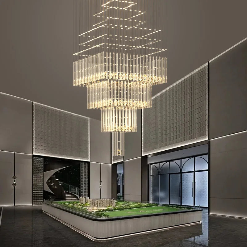 Luxury Villa Staircase Crystal Chandelier Lighting Duplex Building Living Room Chandelier Hotel Shopping Mall Decor Hanging Lamp