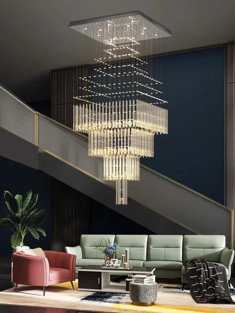 Luxury Villa Staircase Crystal Chandelier Lighting Duplex Building Living Room Chandelier Hotel Shopping Mall Decor Hanging Lamp