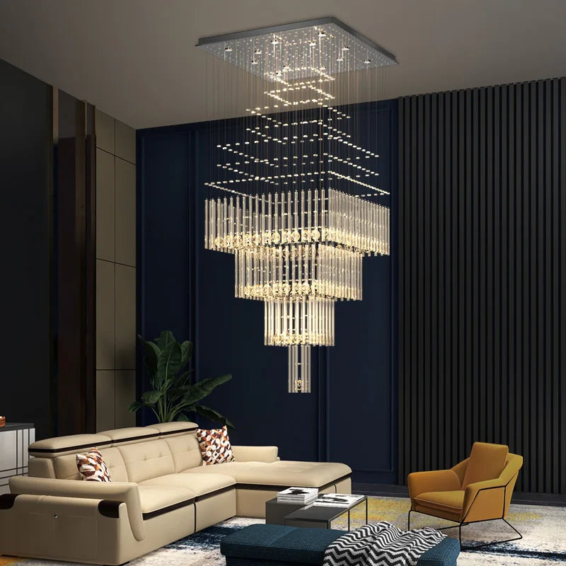 Luxury Villa Staircase Crystal Chandelier Lighting Duplex Building Living Room Chandelier Hotel Shopping Mall Decor Hanging Lamp