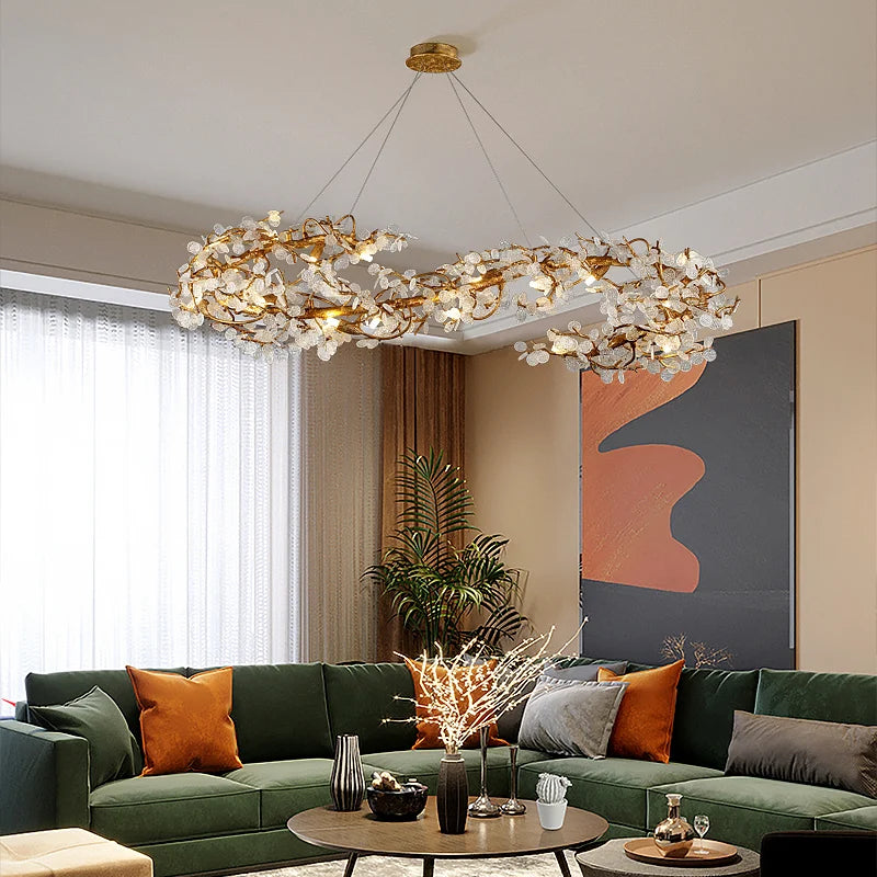 Luxury copper chandelier postmodern villa living room lamps atmosphere bedroom dining room lamp creative branch crystal light