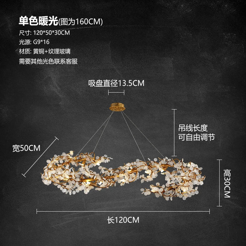 Luxury copper chandelier postmodern villa living room lamps atmosphere bedroom dining room lamp creative branch crystal light