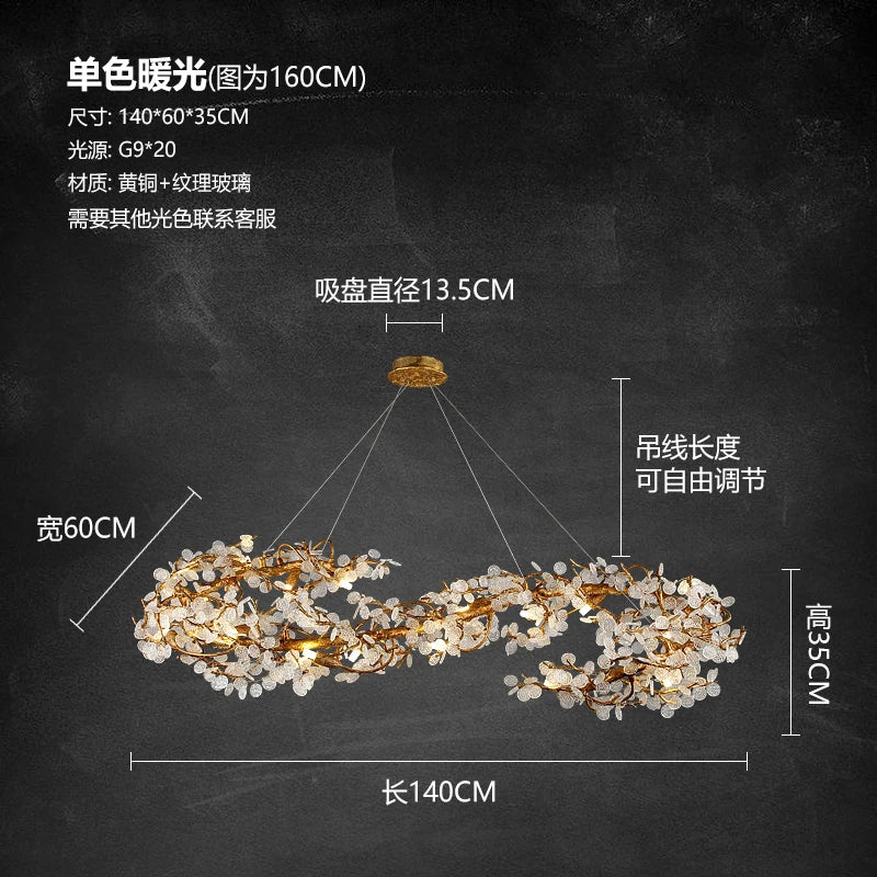 Luxury copper chandelier postmodern villa living room lamps atmosphere bedroom dining room lamp creative branch crystal light