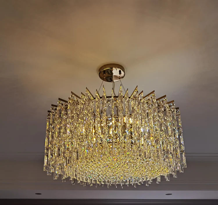Luxury crystal chandelier living room LED modern villa decorative lighting round island fixture