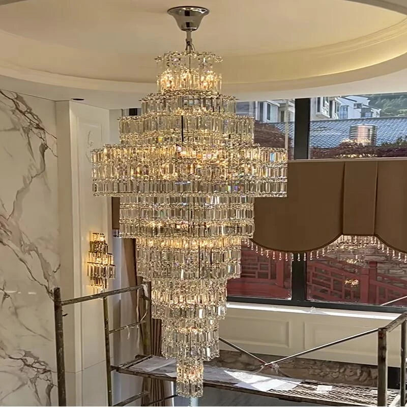 Luxury crystal chandelier modern staircase long chandelier villa lobby decor custom lighting