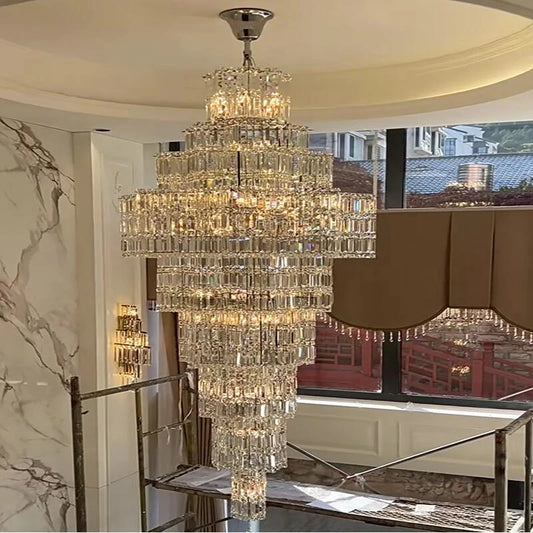 Luxury crystal chandelier modern staircase long chandelier villa lobby decor custom lighting
