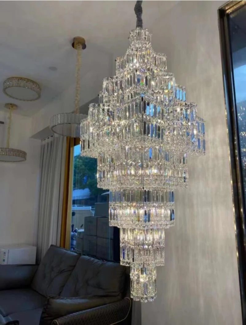 Luxury crystal chandelier modern staircase long chandelier villa lobby decor custom lighting