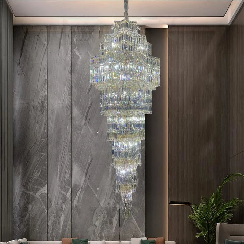 Luxury crystal chandelier modern staircase long chandelier villa lobby decor custom lighting