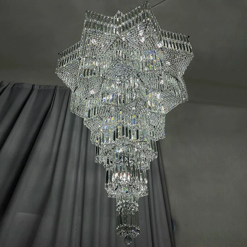 Luxury crystal chandelier modern staircase long chandelier villa lobby decor custom lighting